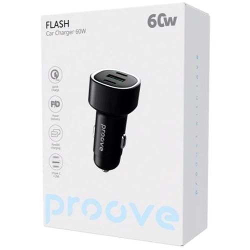 Зарядное устройство Proove Car Charger Flash USB+2xUSB-C 60W Black (CCFL60111201): Особенности Быстрая зарядка