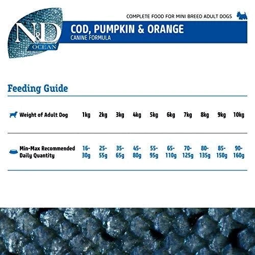 Беззерновой сухой корм Farmina N&D Grain Free Ocean Pumpkin Adult Mini для собак мелких пород с треской, тыквой и апельсином 7 кг (173?417): Класс Холистик