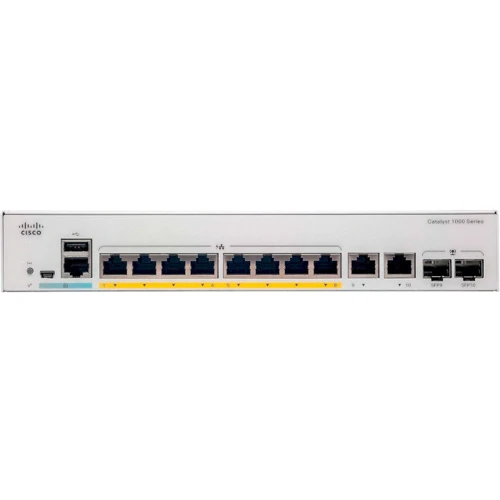 Мережевий комутатор Cisco C1000-8P-2G-L: Порти только Gigabit Ethernet (10/100/1000)