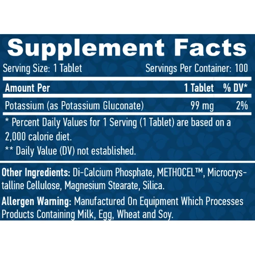 Haya Labs Potassium Gluconate 99 мг Глюконат Калия 100 таблеток: Тип Калий