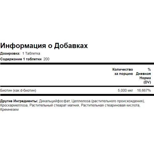 Piping Rock Biotin 5000 mcg (5 mg) 200 Tablets Биотин: Тип Витамин B