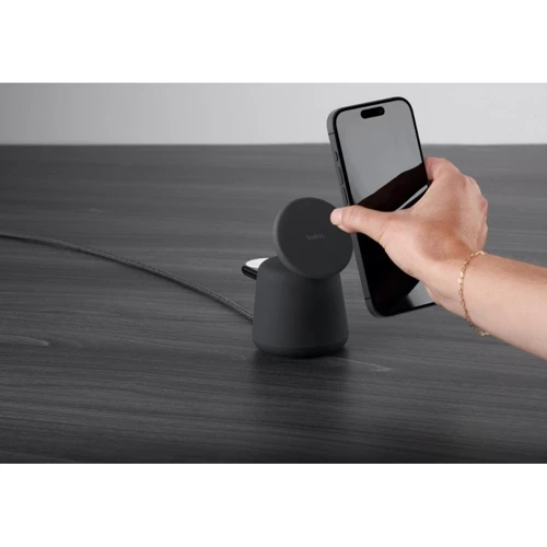 Зарядное устройство Belkin Wireless Charger Base Station MagSafe 15W Charcoal Mass (WIZ020VFH36) for iPhone 16 I 15 I 14 I 13 I 12 series and Apple Watch: Особенности Для Apple Watch, Быстрая зарядка, MagSafe