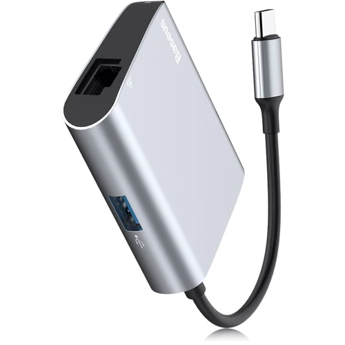 Адаптер Baseus Adapter Enjoyment USB-C to RJ45+USB3.0 HUB Gray (CATSX-B0G) фото 4