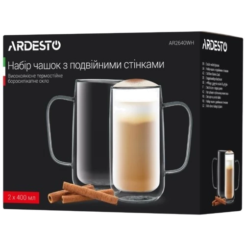 Набор кружек Ardesto с двойными стенками 400 мл 2 шт (AR2640WH): Форма цилиндр