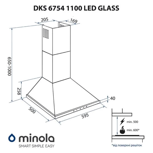 Вытяжка Minola DKS 6754 WH 1100 LED GLASS фото 11