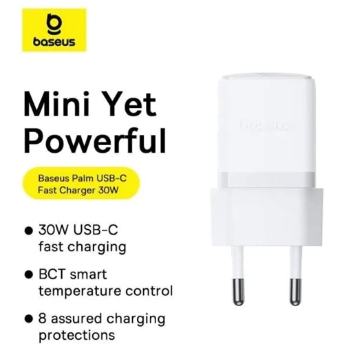 Зарядное устройство Baseus USB-C Wall Charger Palm 1C 30W with USB-C Cable White (P10111605213-01) фото 9