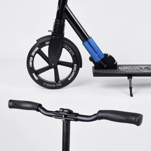 Самокат алюмінієвий Best Scooter з PU колесами, і 1 переднім амортизатором Black / Blue (99631): Тип гальма ножний