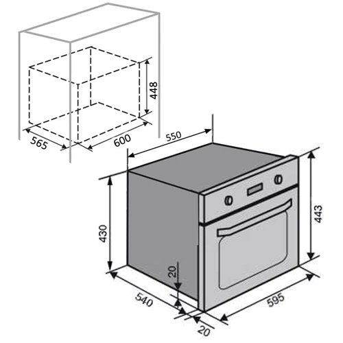 Духовой шкаф электрический Ventolux MWEO 39 G X: Размеры 59.2х59.5х56.7 см (ВxШxГ)