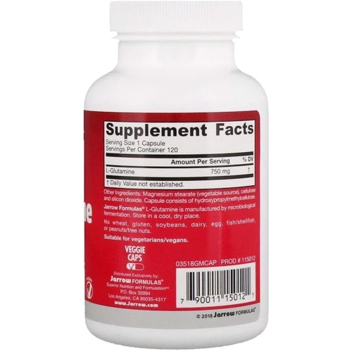 Jarrow Formulas L-Glutamine 750 mg 120 Veggie Caps L- глютамин: Тип Глютамины
