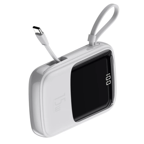 Внешний аккумулятор Baseus Power Bank 10000mAh with USB-C Cable Q Pow Display 15W White (PPQD-A02): Встроенный кабель USB Type-C