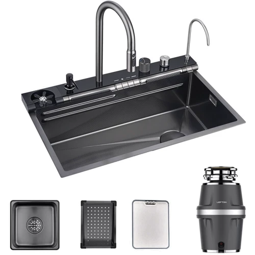 Кухонная мойка Lefton Adjustable Waterfall Faucet Kitchen Sink with Digital Temperature Display & LED Lighting-KS2207