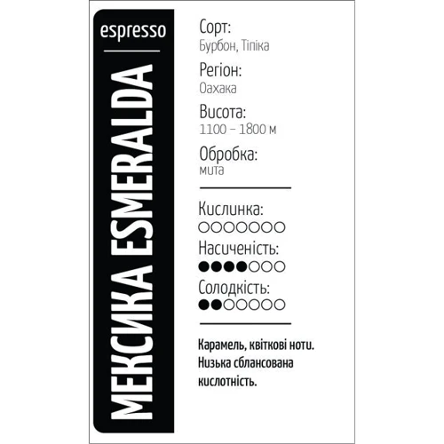 Кофе Київська міська ростерія Мексика Esmeralda молотый 100 г: Вид напитка кофе молотый