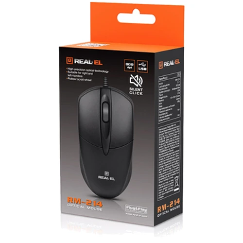 Мышь REAL-EL RM-214 Black (EL123200039): Длина кабеля 1.5 м