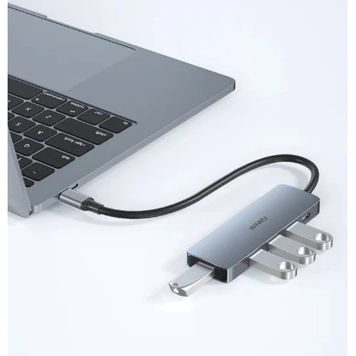 Адаптер WIWU Adapter Alpha 541BC USB-C to 3xUSB+USB3.0+PD 100W Grey: Дополнительные разъемы USB OTG, USB-C