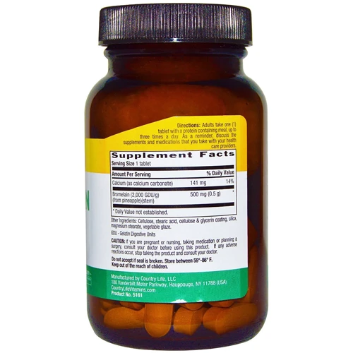 Country Life Bromelain 500 mg Бромелайн тройная сила 60 таблеток: Тип Бромелайн