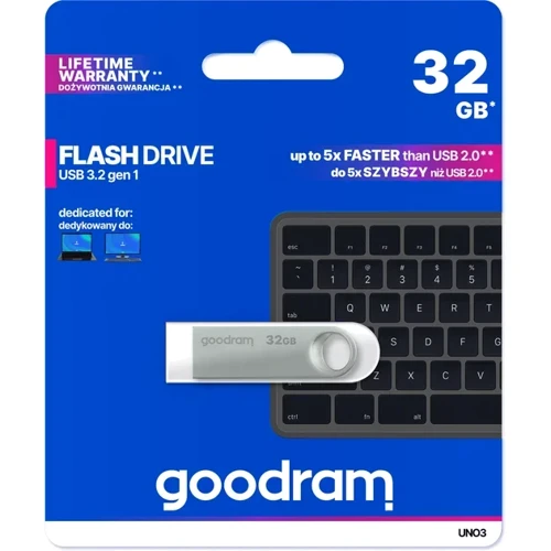 USB-флешка Goodram 32GB UNO3 USB 3.2 Steel (UNO3-0320S0R11): Максимальная скорость записи, МБ/с 20