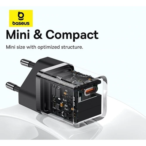 Зарядний пристрій Baseus USB-C Wall Charger GaN5 mini 1C 30W з USB-C Cable Black (P10110902113-00) фото 7