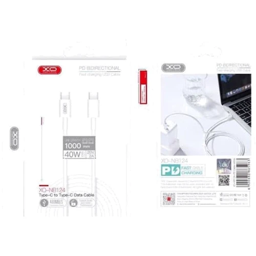 Кабель XO Cable USB-C to USB-C PD 40W 1m White (NB124): Тип USB-C - USB-C