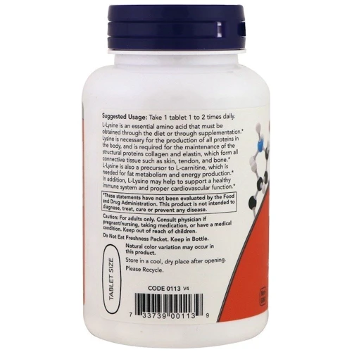 Аминокислоты (лизин) Now L-Lysine 500 mg Tablets 100 tabs: Форма выпуска Таблетки