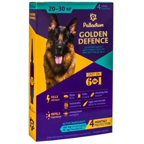 Капли на холку Palladium Golden Defence от паразитов для собак весом от 20 до 30 кг, 3 мл (4820150200688)