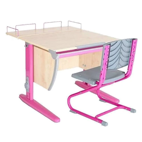 Стол универсальный трансформируемый СУТ.14-01 (75 см*88 см) + Полка задняя СУТ.14.210 + Стул СУТ.01 клен/розовый: Возраст ребенка от 6-ти лет