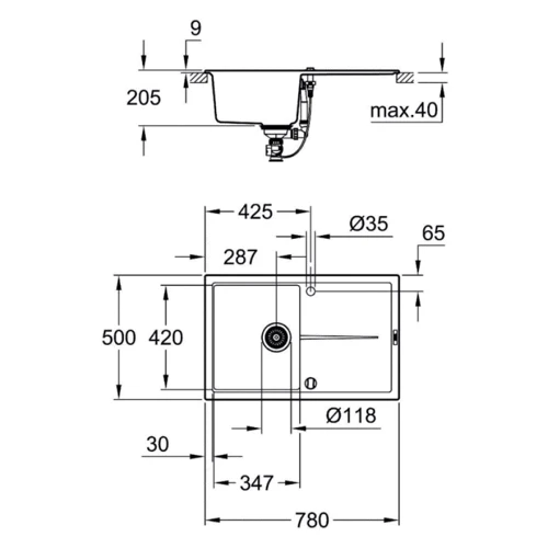 Grohe Sink K400 31639AP0: Форма прямокутна