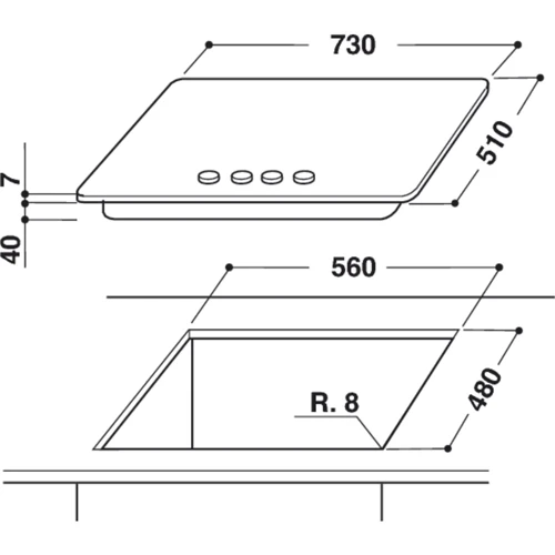 Варочная поверхность газовая Whirlpool AKW 7523/NB: Расположение панели спереди