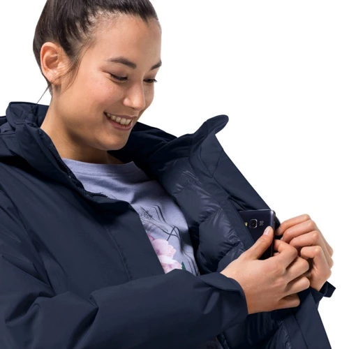 Пуховик Jack Wolfskin Cold Bay Coat W 1113031-1910 40 темно-синий зимний с капюшоном длинный: Длина рукава Длинный