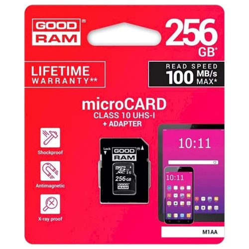 Карта памяти GOODRAM 256GB microSDXC Class 10 UHS-I U1 + adapter (M1AA-2560R12): Класс карты U1, UHS-I, Class 10