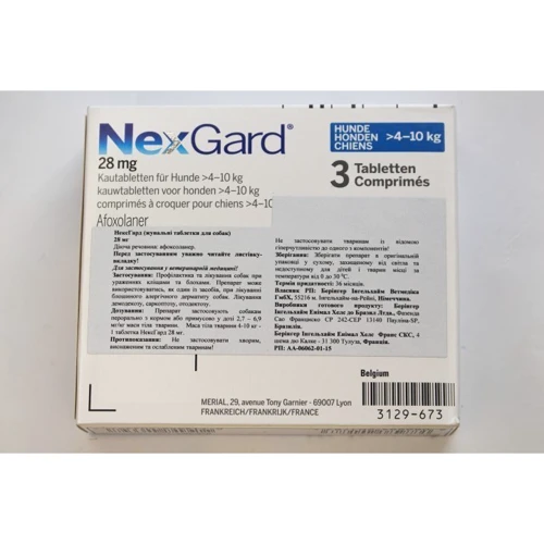 Таблетки от блох и клещей Merial NexGard для собак весом 4-10 кг M 1 уп. 3 шт. инсектоакарицид (3661103042860): Страна производитель Франция