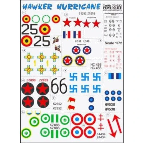 Декаль Print Scale для самолета Hawker Hurricane PRS72-022
