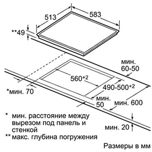 Варильна поверхня Bosch PKЕ 651В17: Розміри для вбудовування 56 x 49 см