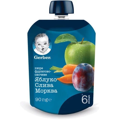 Пюре Gerber яблоко, слива и морковь 90 г (1227027)