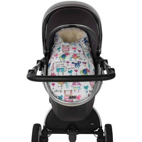 Зимовий конверт-кокон на натуральній овчині з опушкою доречі Baby XS Малюнки на білому тлі фото 4