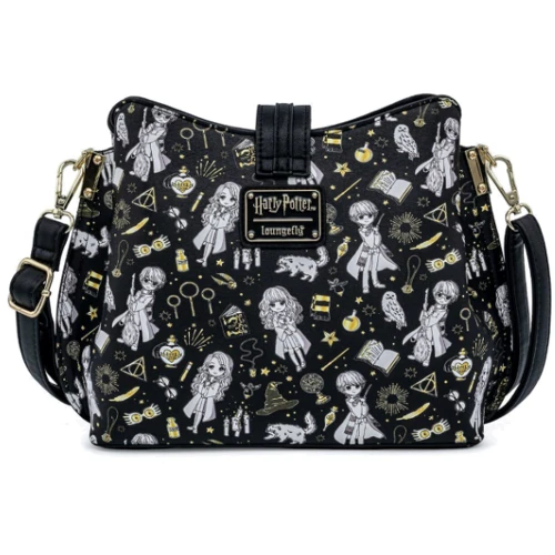 Женская сумка через плечо Loungefly Harry Potter Magical Elements Crossbody Bag черная (HPTB0164): Пол Женский