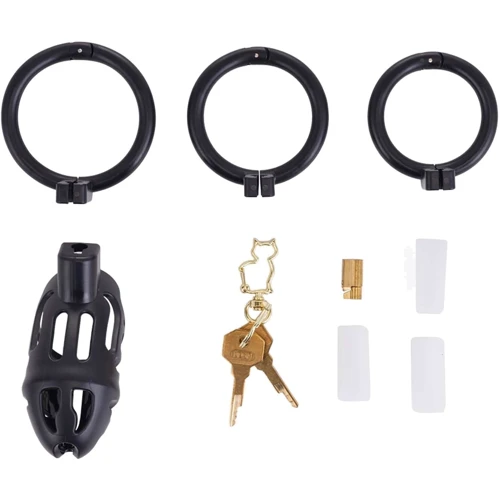 Клетка для пениса LOCKINK SEVANDA Plastic Penis Chastity Cage, черная, 3 кольца разных размеров