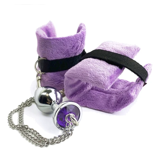 Наручники с металлической анальной пробкой Art of Sex Handcuffs with Metal Anal Plug size M Purple