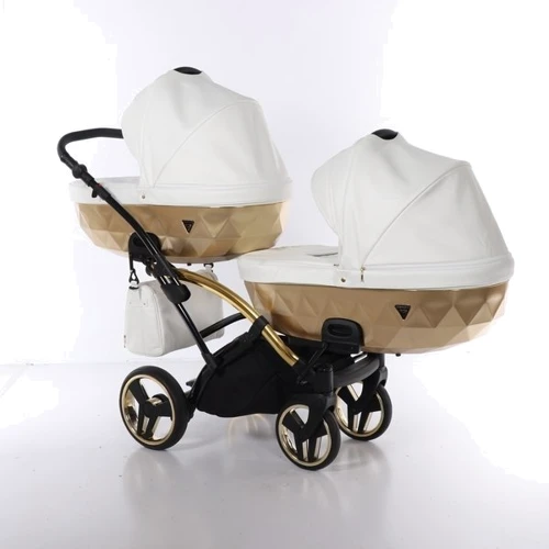 Универсальная коляска для двойни 2 в 1 Junama Mirror Satin Duo Slim 06, белый с золотым (J-MS-DUOs-06): Ширина шасси 65 см