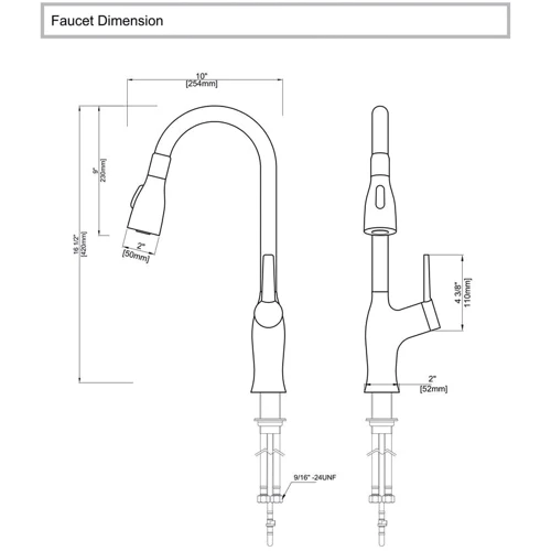 Смеситель для кухни Lefton Copper Kitchen Pull-Down Faucet with 3 Water Outlet Modes-KF2203 Grey: Длина излива, см 24.5