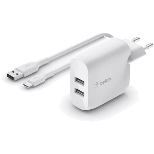 Зарядное устройство Belkin Wall Charger Home 2xUSB 24W with USB-C Cable White (WCE002VF1MWH)