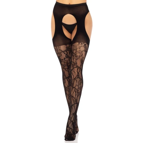 Колготки Leg Avenue Eyelet lace suspender hose Black One Size
