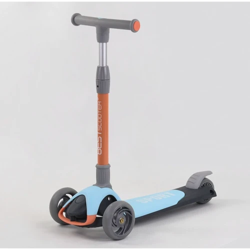 Самокат триколісний Best Scooter складаний алюмінієвий кермо, 3 колеса PU зі світлом Blue / Orange (102032)