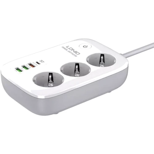 Сетевой фильтр LDNIO SEW3452 Wi-Fi (3x220V+3USB+Type-C/30W/2m) White: Тип подключения фильтра Евровилка