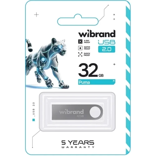 USB-флешка Wibrand 32Gb Puma USB 2.0 Silver (WI2.0/PU32U1S): Стандарт USB USB 2.0