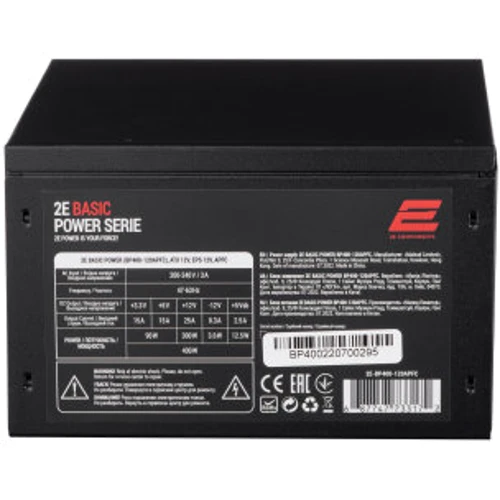 Блок питания 2E Basic Power 400W (2E-BP400-120APFC): Коннекторы Подключение материнской платы	20+4 pin Подключение процессора	4+4pin Кол-во разъемов дополнительного