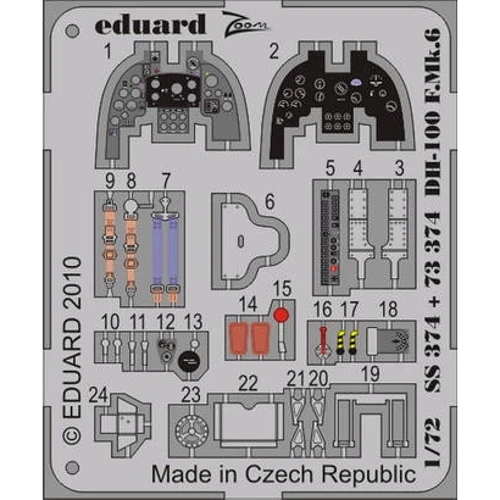 Фототравление Eduard 1/72 Истребитель DH-100 Вампир F.Mk.6, цветная, для Amodel (EDU-SS374)