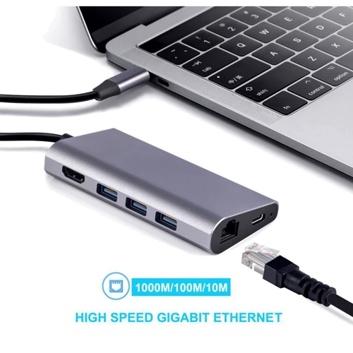 Адаптер Dynamode USB-C to HDMI 4K + 3хUSB3.0 + RJ45 + USB-C Female + SD Grey: Колір сірий