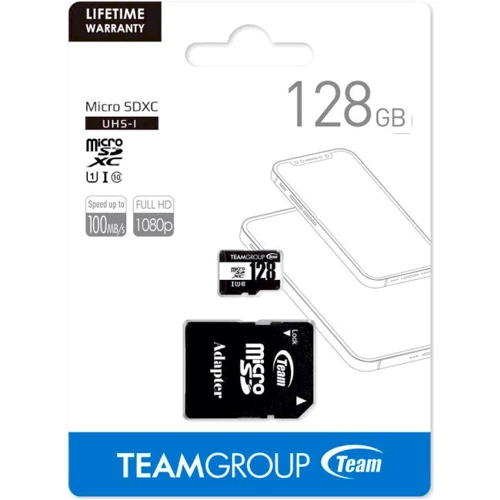 Карта памяти Team 128GB microSDXC Class 10 UHS-I U1 + adapter (TUSDX128GCL10U03): Объем 128 ГБ