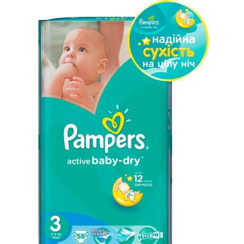 PAMPERS Active Baby-Dry Midi (4-9 кг) Эконом. упаковка 58 шт.
