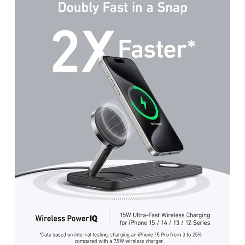 Зарядное устройство ANKER Wireless Charger MagSafe 3in1 Pad 15W with USB-C Cable Black (B25M1311) for iPhone 16 I 15 I 14 I 13 I 12 series, Apple Watch and Apple AirPods фото 13